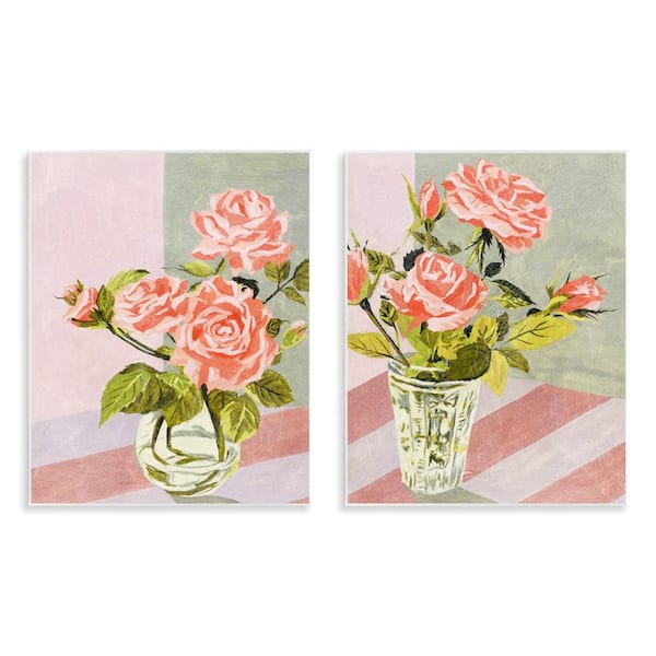 Stupell Industries Pink Rose Bouquets in Glass by Melissa Wang 2-Pieces Unframed Nature Graphic Art Print 14 in. x 11 in.