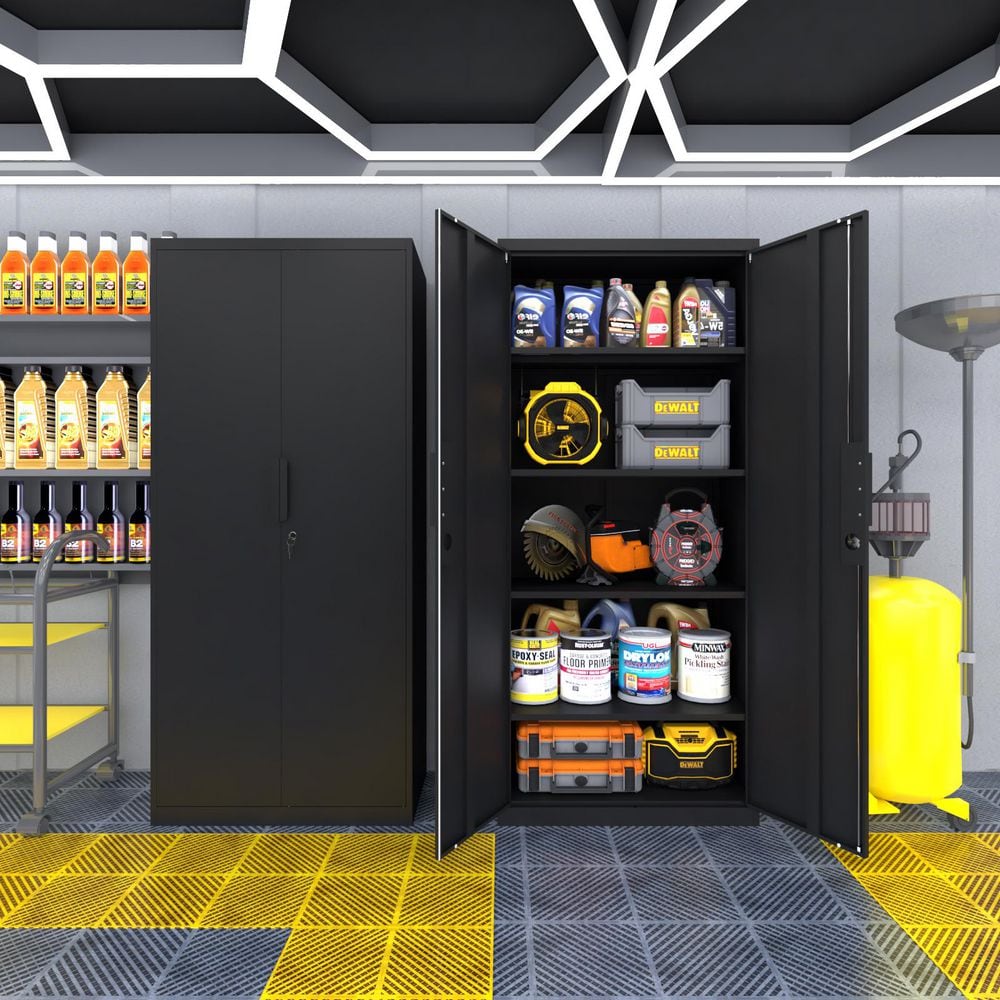 Seafuloy Black 72 in. Metal Garage Storage Cabinet Heavy Duty