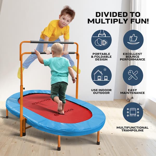 Upper Bounce Machrus Bounce Galaxy Mini Oval Rebounder Trampoline with Double Handrail Dual Surface for Kids and Adults UBSF01-3856-BR - The Home Depot