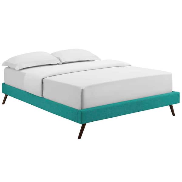 MODWAY Loryn Teal Queen Fabric Bed Frame with Round Splayed Legs