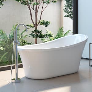 Ruby 65 in. Acrylic Freestanding Flatbottom Bathtub in White with Overflow and Drain in Chrome Included