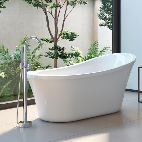 OVE Decors Ruby 65 in. Acrylic Freestanding Flatbottom Bathtub in White with Overflow and Drain in Chrome Included