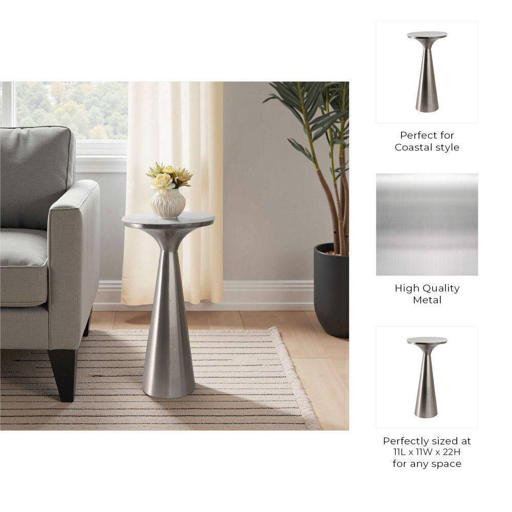 11 in. Silver Round Marble Accent Table with Sleek Tapered Base - thumbnail 7