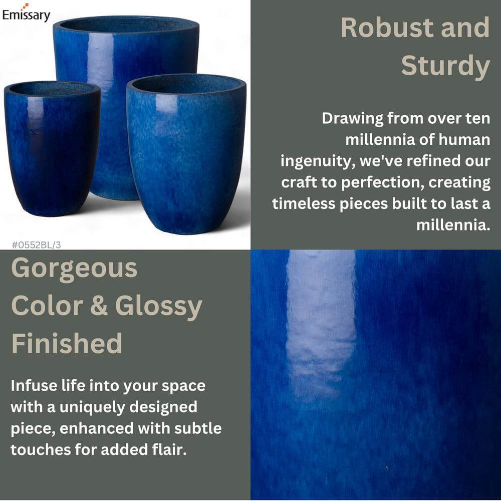 Tall Blue Handmade Ceramic Planter for Indoor/Outdoor Use