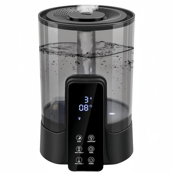 1.32 Gal. Whole House Cool Mist Humidifier in Black for 452 sq. ft. with Essential Oil Tray, Auto Shut-off