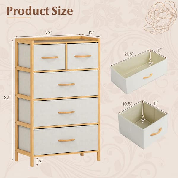 Gymax 5-Drawer Bamboo Chest of Drawers Storage Organizer Unit for