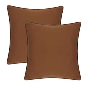 A1HC Burnt Caramel Velvet Decorative Pillow Cover Pack of 2, 18 in. x 18 in. Hidden YKK Zipper, Throw Pillow Covers Only