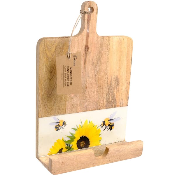 LEXI HOME Sunflower Bee White Mango Wood Recipe Holder Stand