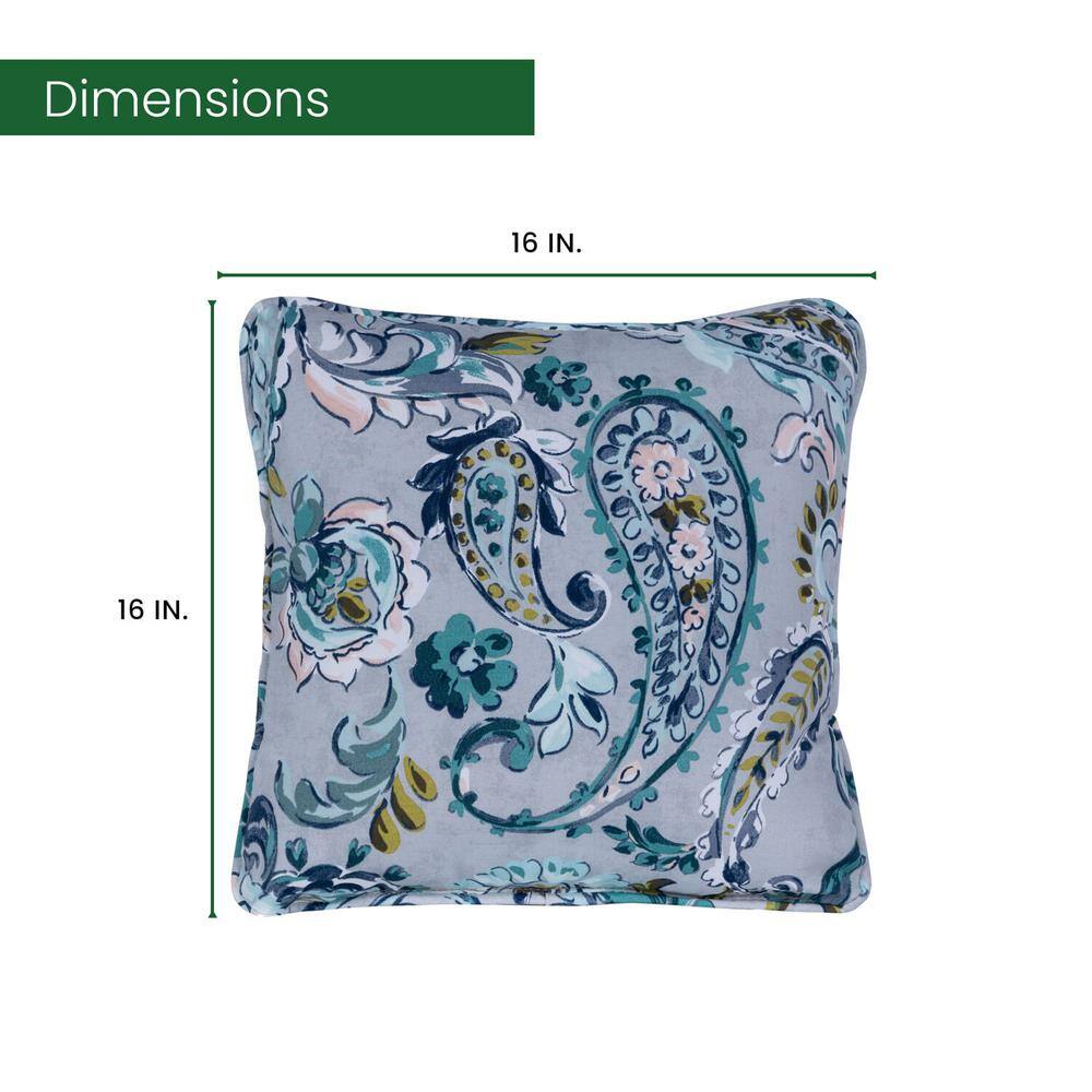 Gray and Blue Paisley Indoor/Outdoor Square Throw Pillow Set