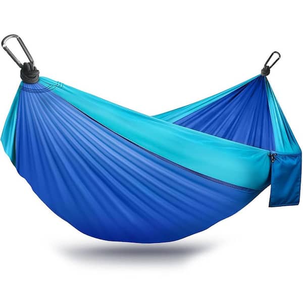 Camping Hammock Lightweight Portable Parachute with Two Tree Straps Single or Double Travel Swing Nylon Camp, Blue