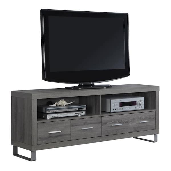 Monarch Specialties 60 in. Dark Taupe Metal Frame Entertainment Center TV Stand with 4-Drawers