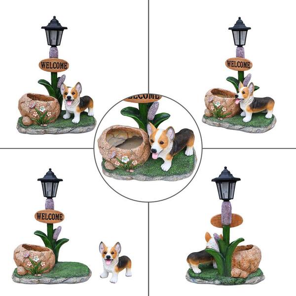 古銅 小狗 置物(K-A814) GOGEXX Brown 15.35 in. x 20 in. Resin Corgi Dog Planter Garden