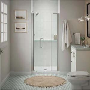 Cursiva 33-36 in. W x 72 in. H Frameless Pivot Shower Door in Bright Polished Silver