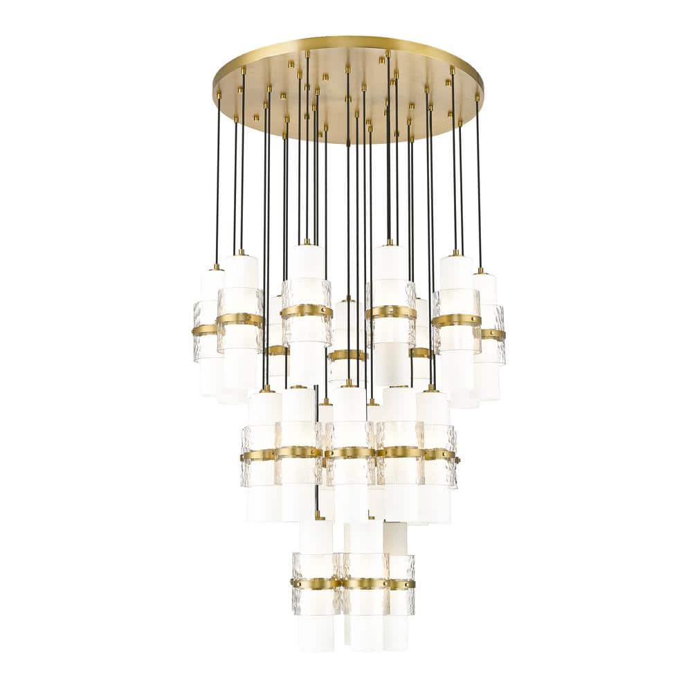 Cayden 36 in. 27-Light Modern Gold Round Chandelier with Clear Plus Etched 