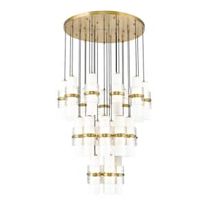 Cayden 36 in. 27-Light Modern Gold Round Chandelier with Clear Plus Etched Opal Glass Shades