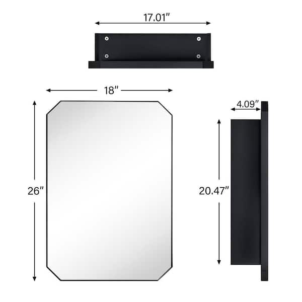TEHOME 18 in. W x 26 in. H Arched Metal Rectangular Recessed and Surface Mount Medicine Cabinet with Mirror in Matt Black
