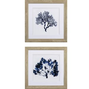 19 X 19 in. Deep Blue Sea Coral Watercolor Wooden Wall Art (Set of 2)