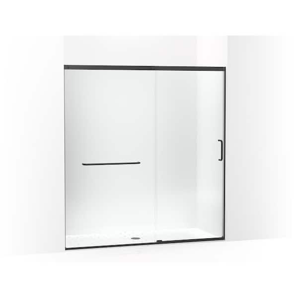 KOHLER Elate 68-72 in. W x 76 in. H Sliding Frameless Shower Door in Matte Black with 5/16 in. Thick Crystal Clear Glass