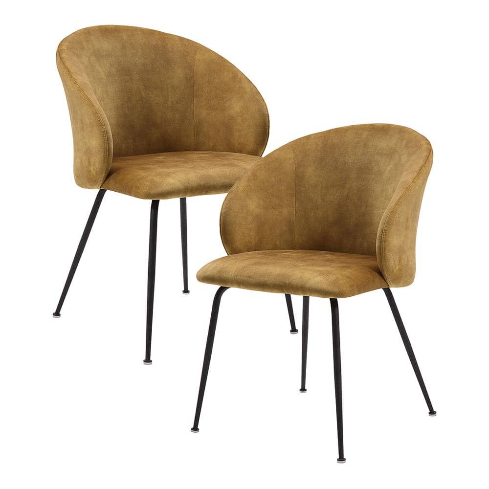 Adelyn Mustard Velvet Fabric Upholstered Dining Chair, Set of 2 with Metal 