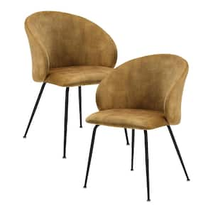 Adelyn Mustard Velvet Fabric Upholstered Dining Chair, Set of 2 with Metal Legs