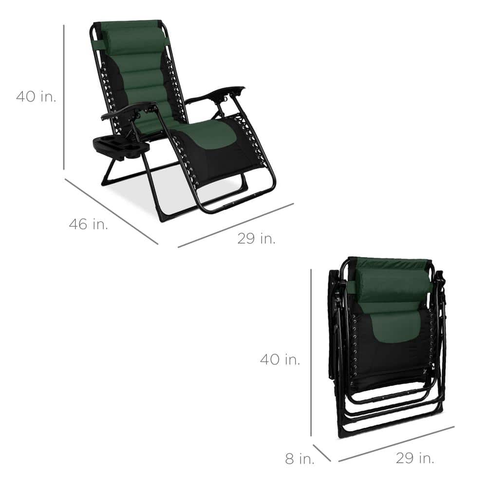 Oversized Black and Forest Green Padded Zero Gravity Recliner with Tray