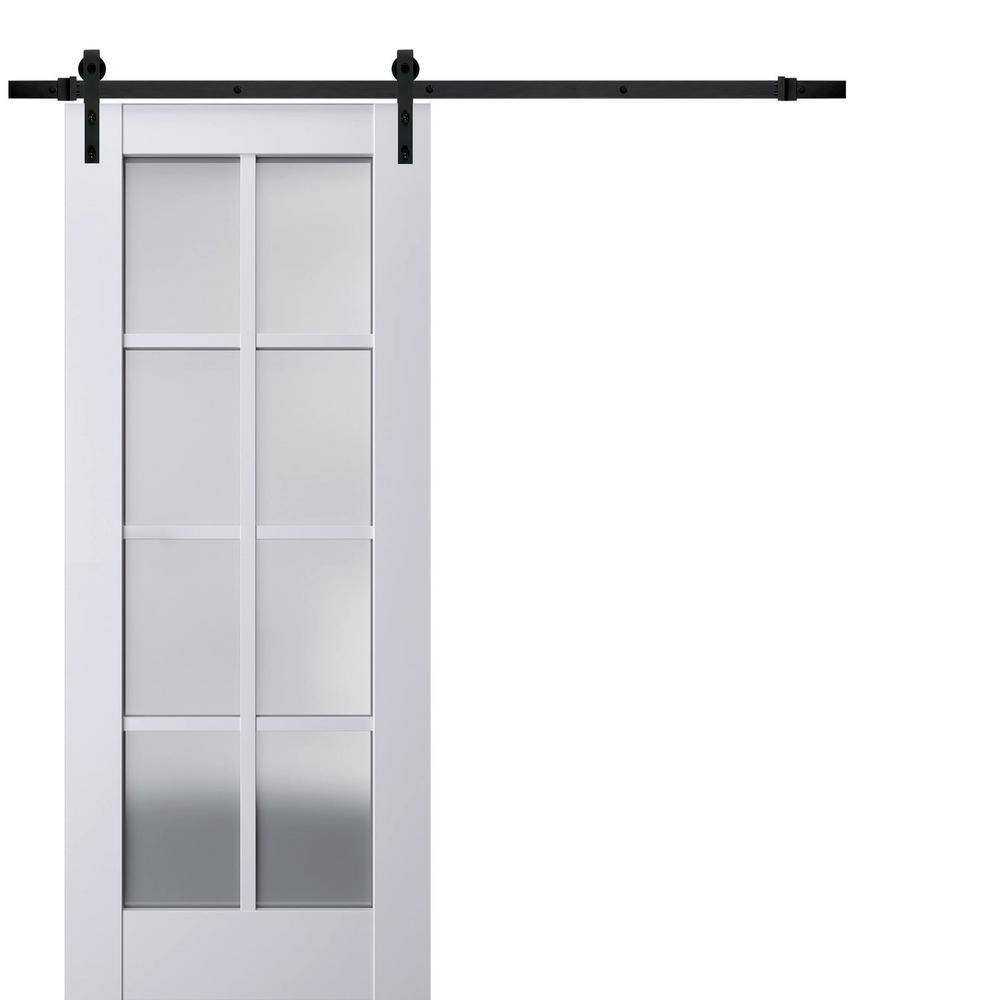 Assembly Required 42 in. x 80 in. 1-Panel Frosted Glass White Solid Wood Sliding Barn Door with Hardware Kit price history on PriceWatchPro
