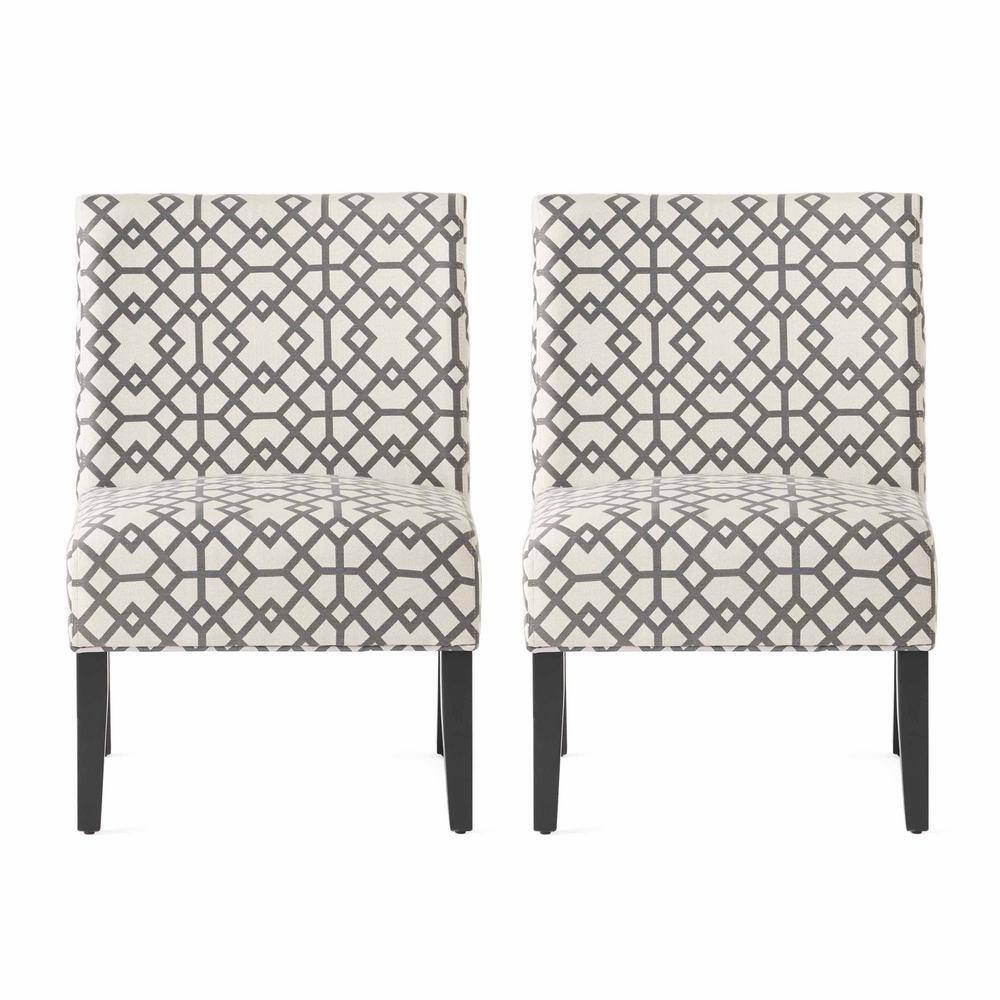 Set of 2 Kassi Gray Fabric Upholstered Wood Slipper Accent Chairs