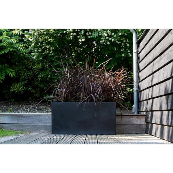 Jort Small 16 in. Tall Black Fiberstone Indoor Outdoor Modern Rectangular Planter