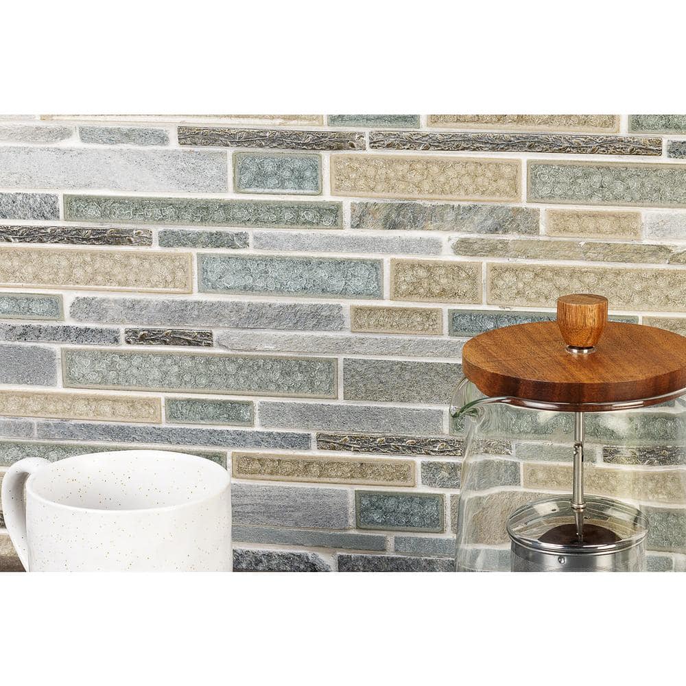 Olive Green and Beige Stone Glass Mosaic Tile