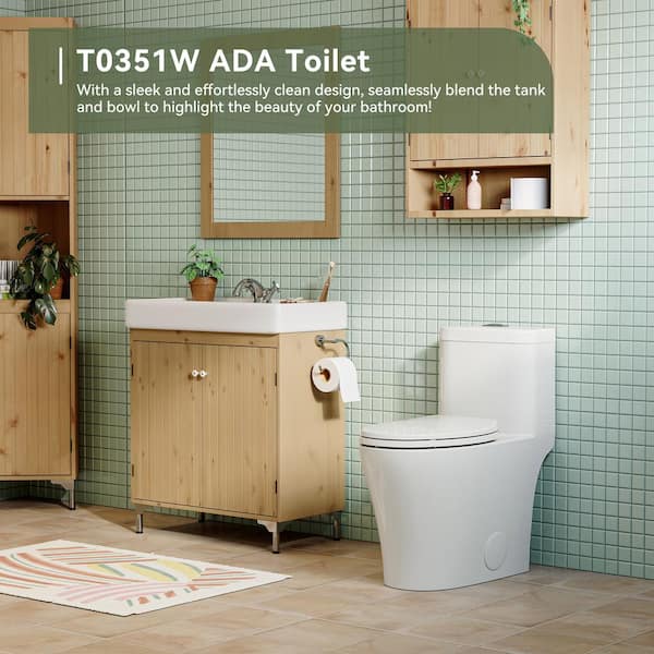 1-Piece Compact Elongated ADA Height 0.8/1.26 GPF Dual Flush Water Sense Toilet in White Map Flush 1000g, Seat Included