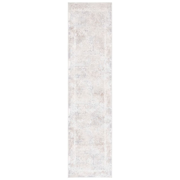 Hanna 2 ft. x 8 ft. Ivory Gray/Beige Distressed Ornate Border Runner Rug