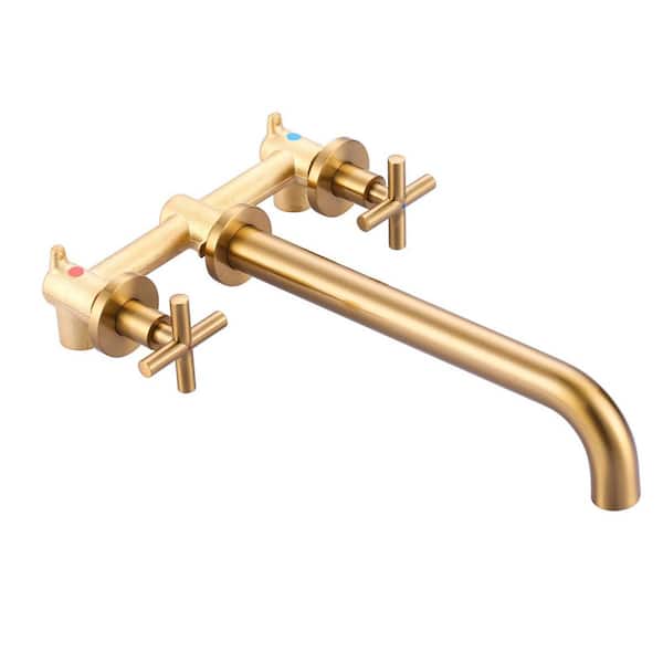 2-Handle Wall Mount Roman Tub Faucet in Brushed Gold (Valve Included)