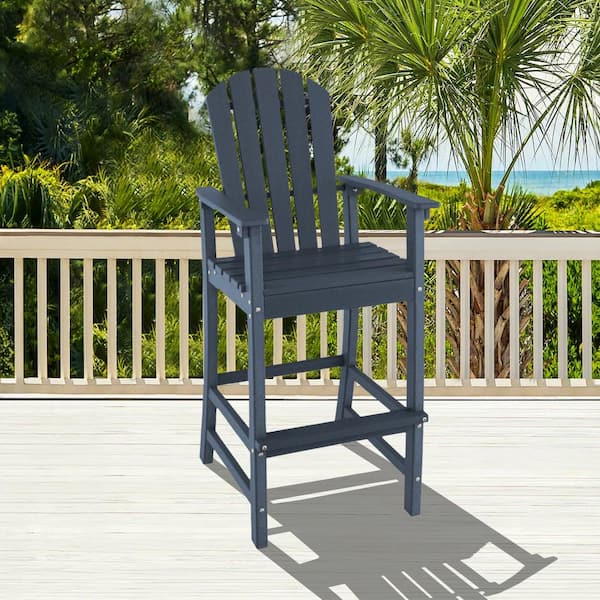 Liviza HDPE Plastic Outdoor Bar Stool with Armrests, Navy