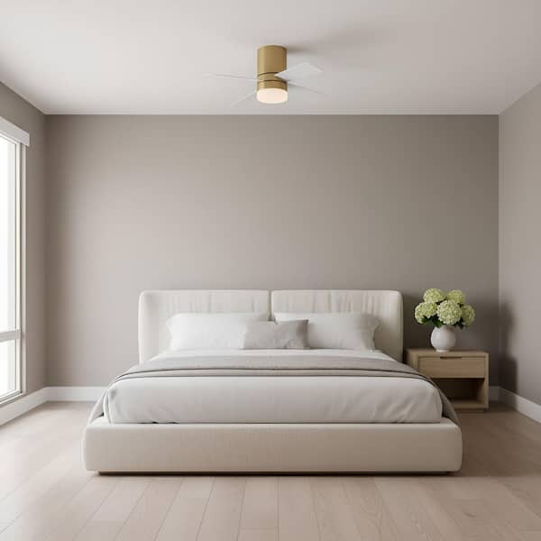 Era 32 in.Burnished Brass Flush Mount Standard Ceiling Fan with Matte White Blades, Light Kit and Remote