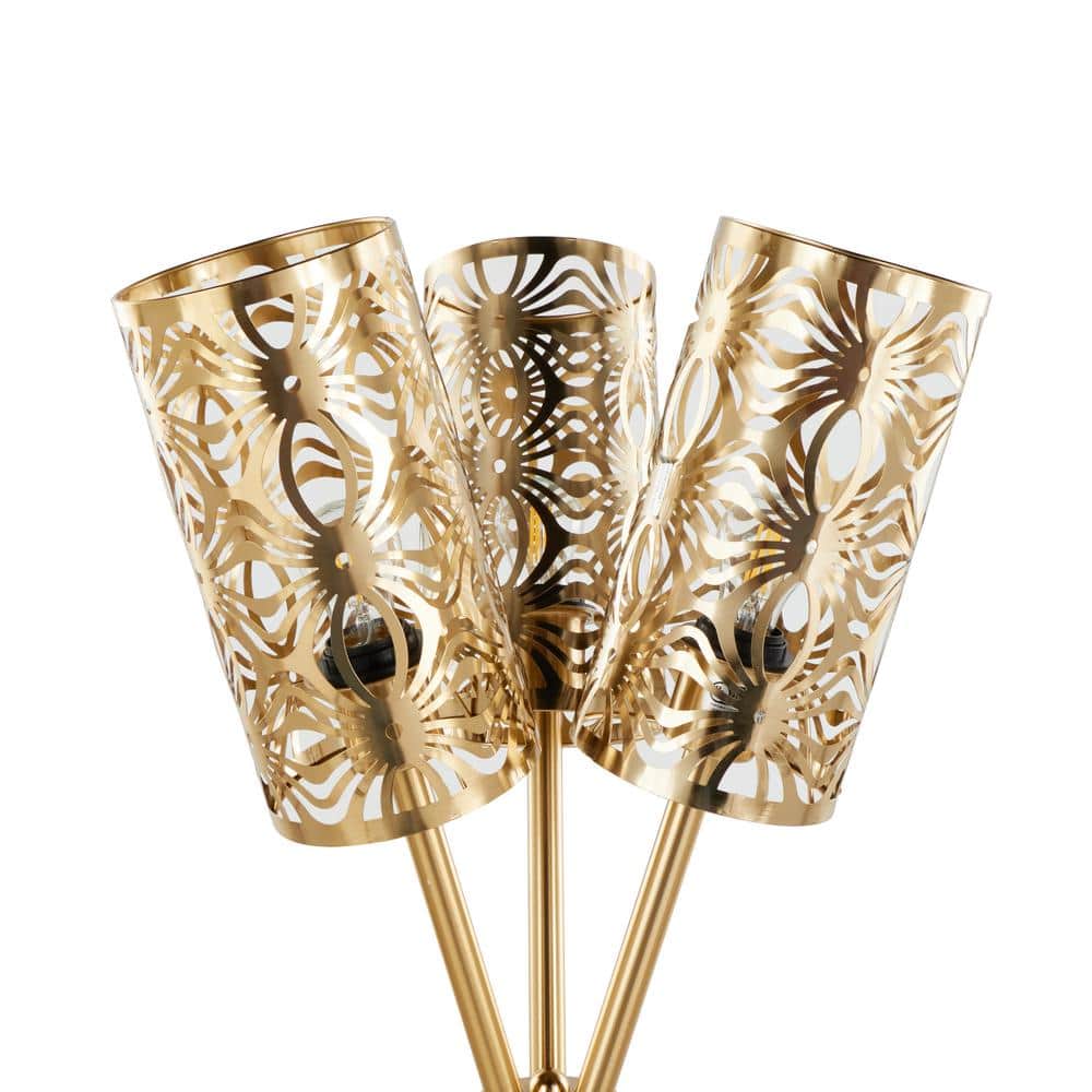 Royal Gold Metal Tripod Table Lamp with Cutout Shades