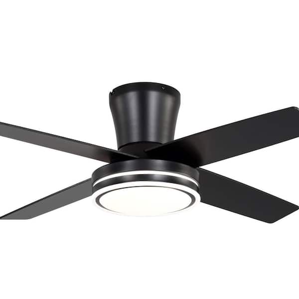 44 in. Black Flush Mount Modern Ceiling Fan with Light and Remote, Reversible DC Motor Smart Ceiling Fan