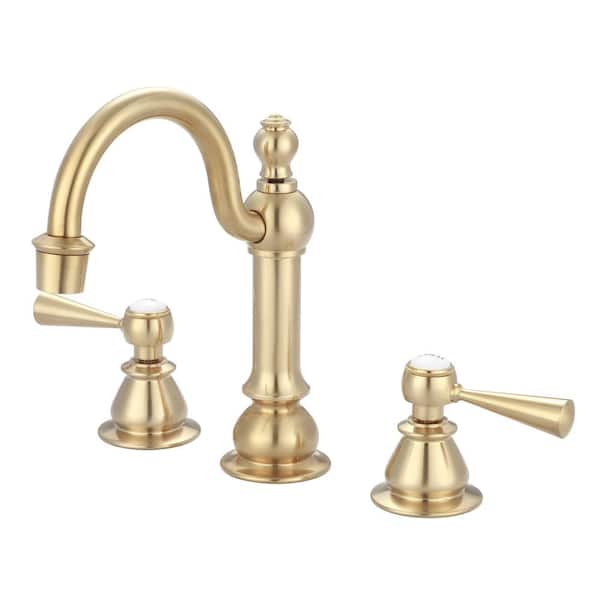 Water Creation 8 in. Adjustable Widespread 2-Handle High Arc Lavatory Faucet in Satin Brass