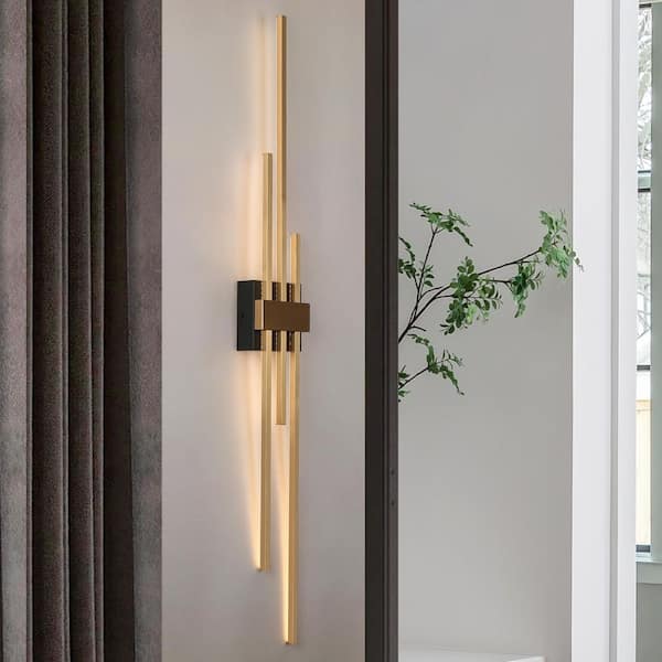 LNC 42.1 in. H 3-Light Plating Brass Large Linear LED Wall Sconce Modern Black Wall Lamp for Hallways,Living Room and Stairs