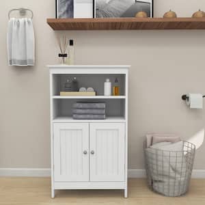 22.05 in. W x 12.99 in. D x 36.42 in. H White Linen Cabinet with 2 Doors and 4 Shelfs in White