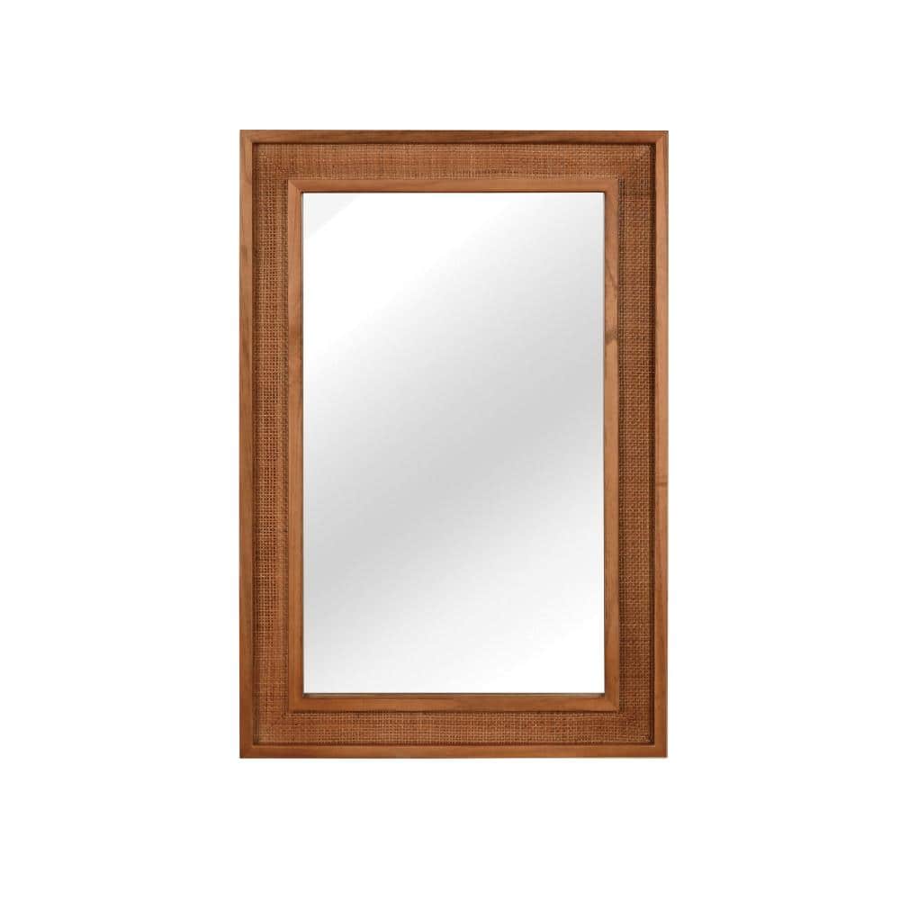 "20""W x 30""H Wavy Wickerwork Rectangular Wall-Mounted Bathroom Mirror with Solid Wood Frame,Yellowish Brown" price history on PriceWatchPro