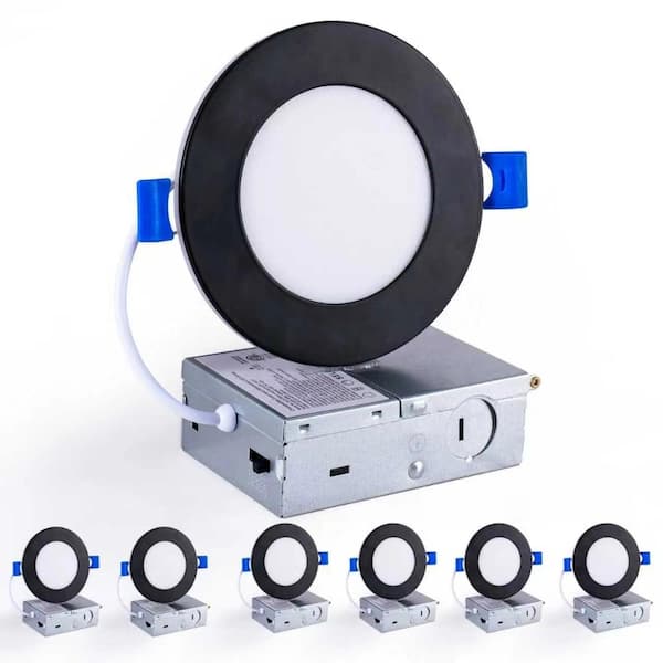 4-Inch Black LED Recessed Light Dimmable 5CCT 2700K-5000K 800LM 9W Ultra-Thin Canless Wafer