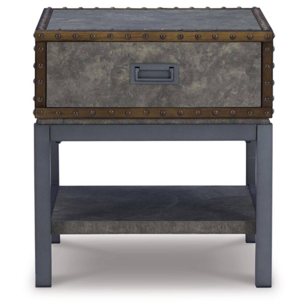 Derrylin Vintage Industrial Gray-Brown End Table with Storage