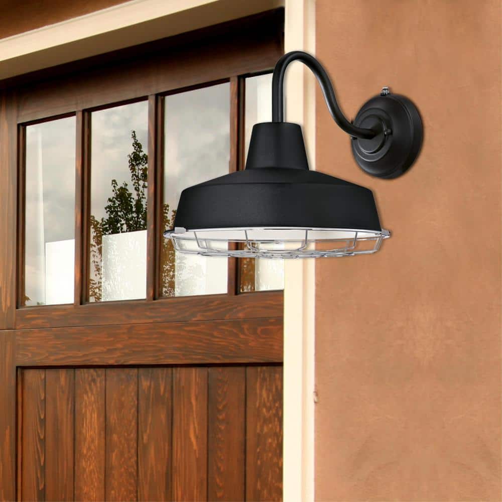 Textured Black Industrial LED Outdoor Wall Sconce with Cage