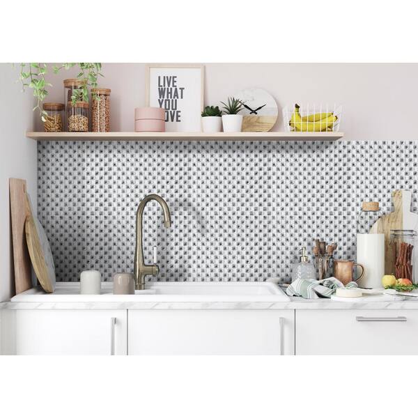 small square glass tile backsplash