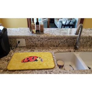 14 in. x 21 in. Multicolor Lady Bug on Yellow Dish Drying Mat