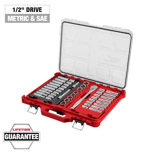 Milwaukee 1/2 in. Drive SAE/Metric Ratchet and Socket Mechanics Tool Set with PACKOUT Case (47-Piece)
