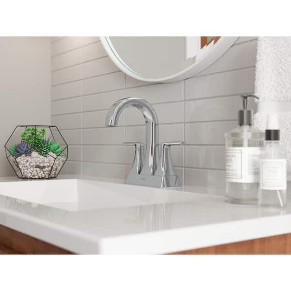 Bruxie 4 in. Centerset Double Handle High Arc Bathroom Faucet with Drain Kit Included in Polished Chrome