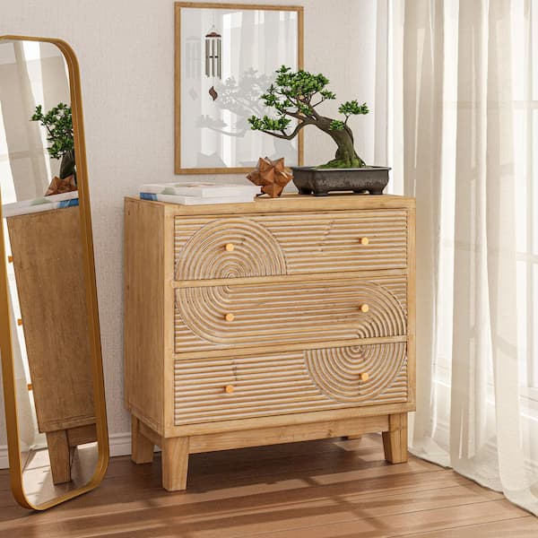 FUIN Rustic Farmhouse 3-Drawer Nightstand
