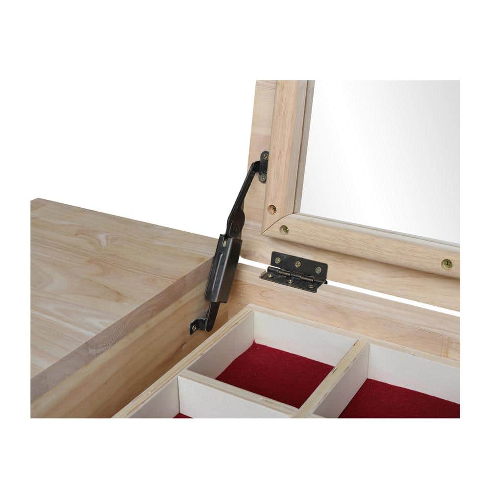 Classic Unfinished Rubberwood Vanity Table with Flip-Up Mirror