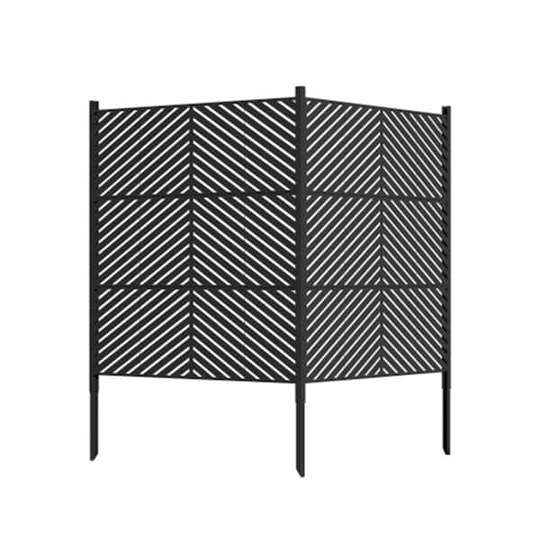 47 in. Metal Privacy Garden Fence Panels with No-Dig and Easy to Install for AC, Trash Bins and Pool Equipment in Black